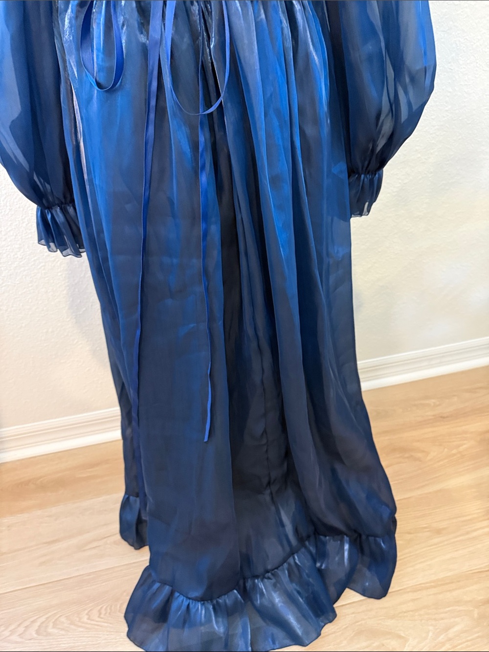 Source Unknown Navy Sheer-Sleeve Floral Lace-Up Corset Gown - Picture 7 of 9